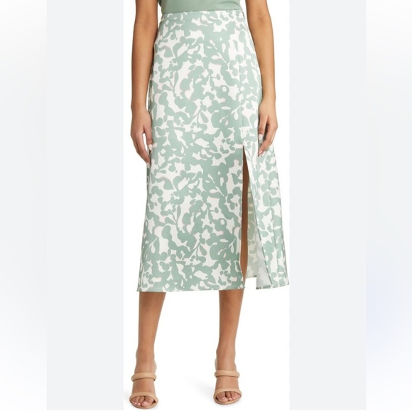 Hugo Boss Veconty Floral Side Slit Midi Skirt in Green Sz 8 - Picture 2 of 11